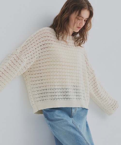 PUBLIC TOKYO（パブリックトウキョウ）の「【2026新作】WASHI ミックスメッシュニット（ニット/セーター・レディース・ホワイト/ブルー・FREE）」の19枚目の写真