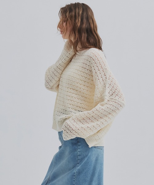 PUBLIC TOKYO（パブリックトウキョウ）の「【2026新作】WASHI ミックスメッシュニット（ニット/セーター・レディース・ホワイト/ブルー・FREE）」の11枚目の写真