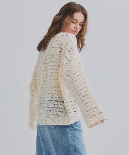 PUBLIC TOKYO（パブリックトウキョウ）の「【2026新作】WASHI ミックスメッシュニット（ニット/セーター・レディース・ホワイト/ブルー・FREE）」の13枚目の写真