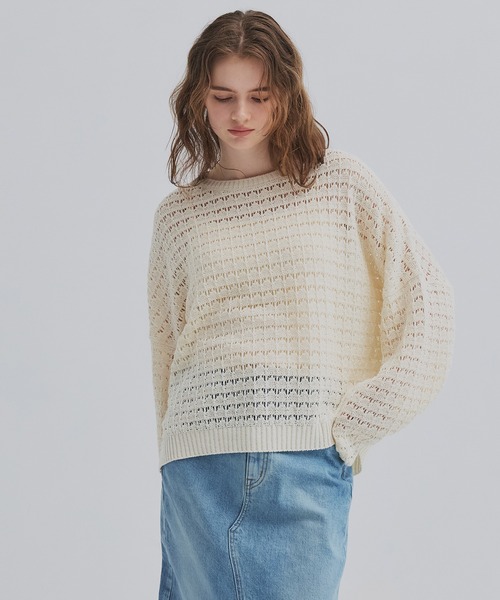 PUBLIC TOKYO（パブリックトウキョウ）の「【2026新作】WASHI ミックスメッシュニット（ニット/セーター・レディース・ホワイト/ブルー・FREE）」の10枚目の写真