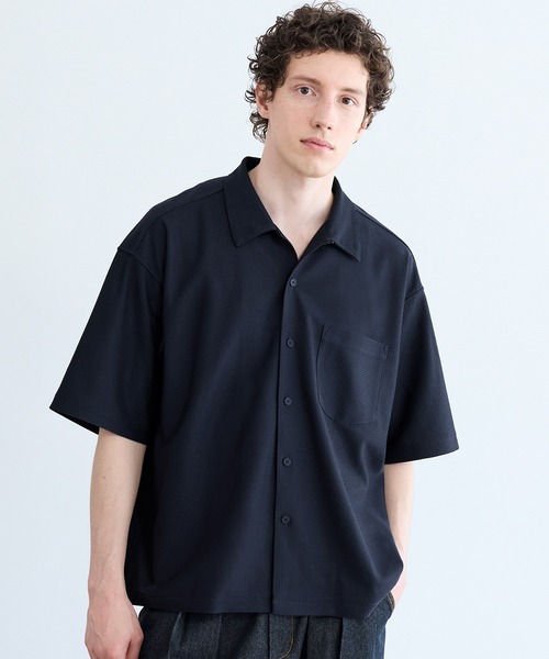 coca(coca)(コカ)の「\速乾/ 変形編み開襟半袖シャツ(シャツ/ブラウス・メンズ・ネイビー/ブラック・L/M/XL)」の2枚目の写真