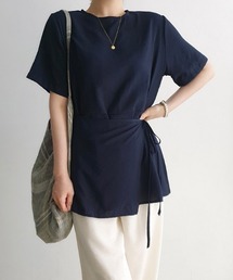 フェイクレイヤードリボンTシャツトップス