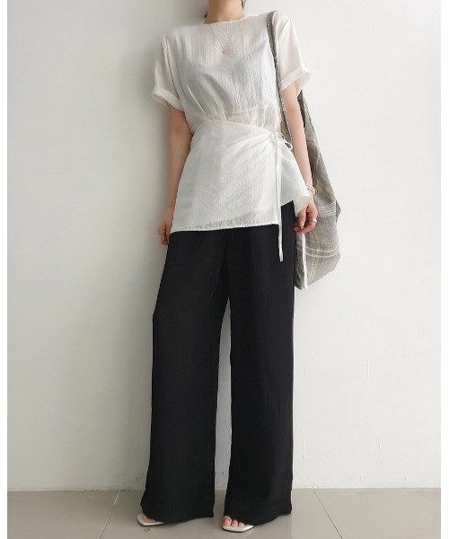 Aelina(エリナ)の「フェイクレイヤードリボンTシャツトップス(Tシャツ/カットソー・レディース・ホワイト/ベージュ/ネイビー・FREE)」の9枚目の写真