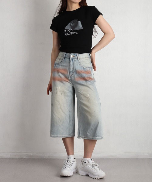 WESTSEA(ウエストシー)の「ラインストーン ワイドデニムショーツ レディース(デニムパンツ・レディース・ブルー・L/S/M)」の7枚目の写真