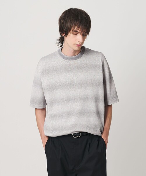 BEAUTY&YOUTH UNITED ARROWS(ビューティーアンドユースユナイテッドアローズ)の「シアー オンブレ ボーダー クルーネック Tシャツ ウォッシャブル(ニット/セーター・メンズ・ライトグレー/ベージュ・S/L/M/XL)」の1枚目の写真