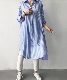 セミロングストライプシャツ