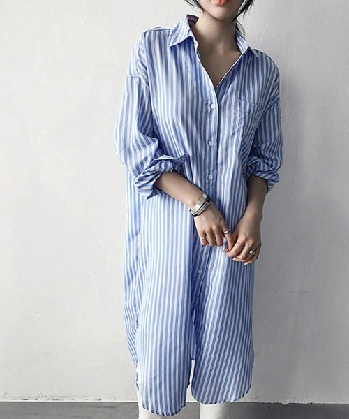 Flugge(フラッジー)の「セミロングストライプシャツ(シャツ/ブラウス・レディース・ブルー/ブラック・LARGE/MEDIUM)」の5枚目の写真