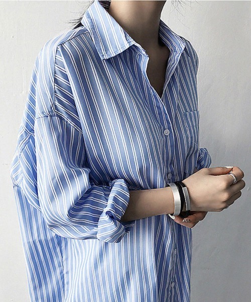 Flugge(フラッジー)の「セミロングストライプシャツ(シャツ/ブラウス・レディース・ブルー/ブラック・LARGE/MEDIUM)」の7枚目の写真