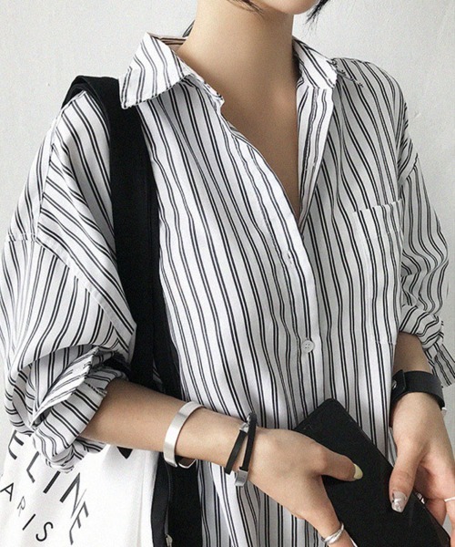 Flugge(フラッジー)の「セミロングストライプシャツ(シャツ/ブラウス・レディース・ブルー/ブラック・LARGE/MEDIUM)」の9枚目の写真