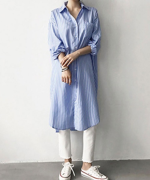 Flugge(フラッジー)の「セミロングストライプシャツ(シャツ/ブラウス・レディース・ブルー/ブラック・LARGE/MEDIUM)」の13枚目の写真