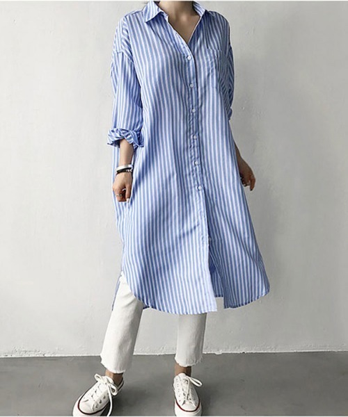 Flugge(フラッジー)の「セミロングストライプシャツ(シャツ/ブラウス・レディース・ブルー/ブラック・LARGE/MEDIUM)」の14枚目の写真