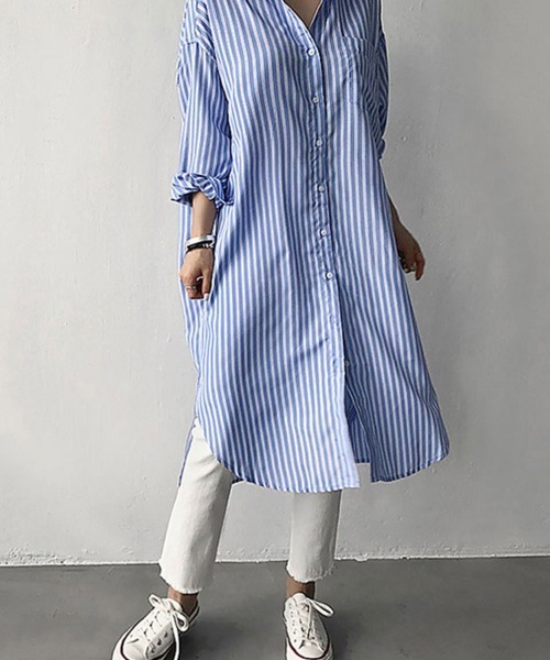 Flugge(フラッジー)の「セミロングストライプシャツ(シャツ/ブラウス・レディース・ブルー/ブラック・LARGE/MEDIUM)」の15枚目の写真