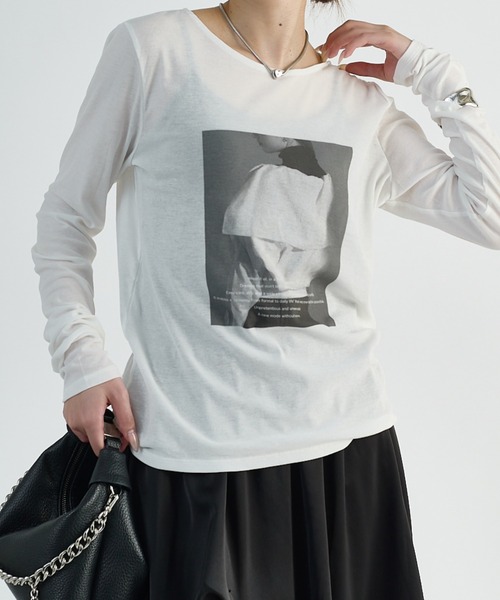 Lui's(ルイス)の「シアーフォトコンパクトロンT(Tシャツ/カットソー・レディース・ブラック/オフホワイト・FREE)」の3枚目の写真
