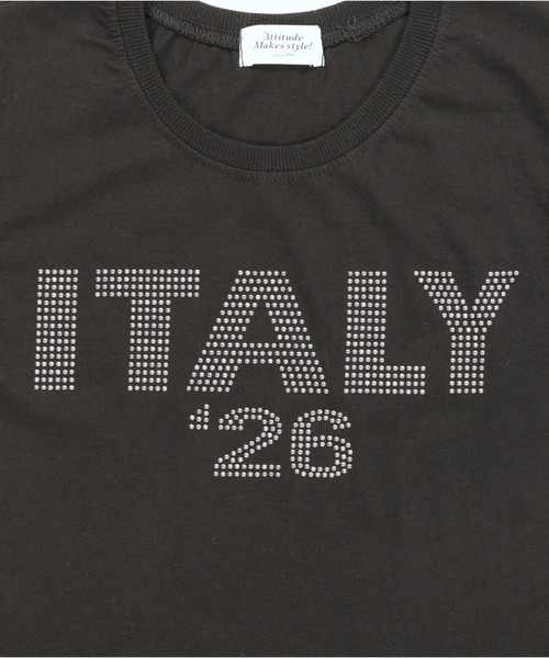 SPINNS（スピンズ）の「半袖カットソー/スタッズロゴ/ITALY/ガールズストリート（Tシャツ/カットソー・レディース・ネイビー/ブラック/オフホワイト・ONESIZE）」の12枚目の写真