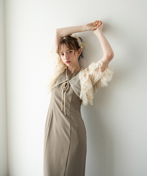 Dorry Doll(ドリードール)の「VネックIラインワンピース(ドレス・レディース・ブラック/チャコールグレー/ベージュ・M-Short/L/M)」の6枚目の写真
