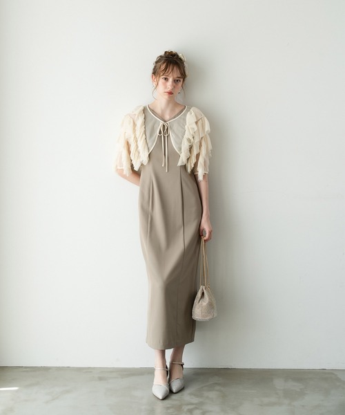 Dorry Doll(ドリードール)の「VネックIラインワンピース(ドレス・レディース・ブラック/チャコールグレー/ベージュ・M-Short/L/M)」の7枚目の写真