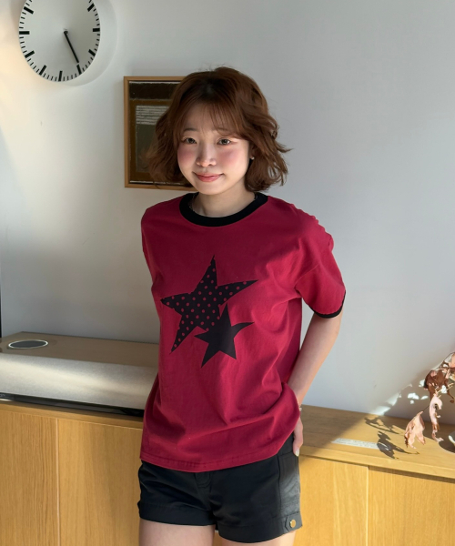 AMOU(アモウ)の「Two Star Ringer T-shirts RED(Tシャツ/カットソー・レディース・その他・W/3/2)」の2枚目の写真