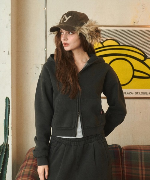 BENUA(ベヌア)の「ピグメントダブルジップフーディー - Pigment double zip hoodie -(パーカー・レディース・ダークグレー/カーキ/ネイビー・FREE)」の7枚目の写真