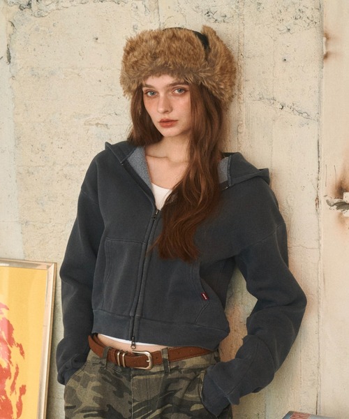 BENUA(ベヌア)の「ピグメントダブルジップフーディー - Pigment double zip hoodie -(パーカー・レディース・ダークグレー/カーキ/ネイビー・FREE)」の21枚目の写真