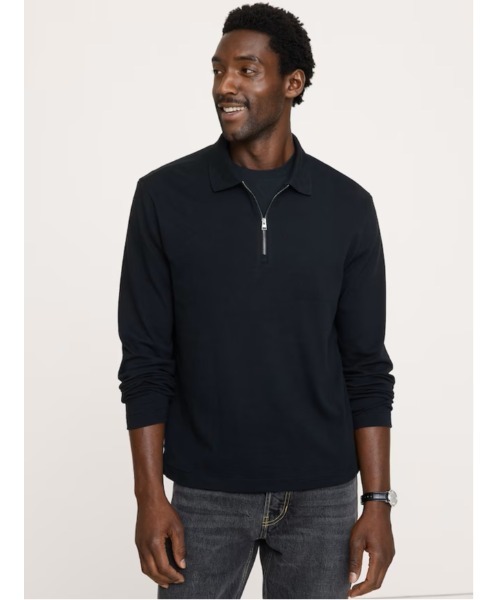 Banana Republic(バナナリパブリック)の「Luxury-Touch クォータージップ ポロシャツ(シャツ/ブラウス・メンズ・ナチュラル/ブラック・M/S/XL/L)」の1枚目の写真