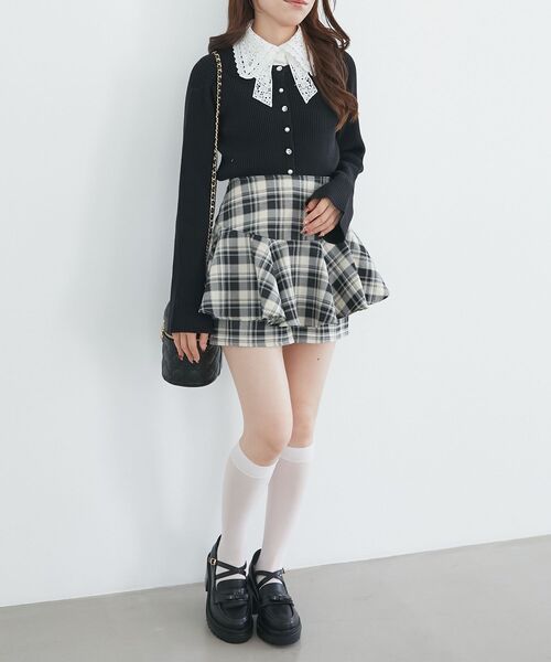 MAJESTIC LEGON（マジェスティックレゴン）の「リボンレース襟ニットカーディガン（カーディガン/ボレロ・レディース・アイボリー/ライトグレー/ブラック/チャコールグレー/ピンク・MEDIUM）」の6枚目の写真