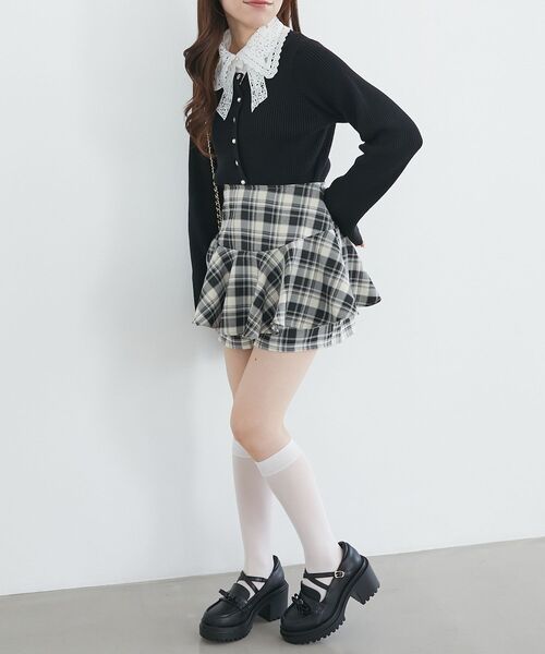 MAJESTIC LEGON（マジェスティックレゴン）の「リボンレース襟ニットカーディガン（カーディガン/ボレロ・レディース・アイボリー/ライトグレー/ブラック/チャコールグレー/ピンク・MEDIUM）」の7枚目の写真