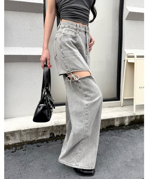 SHEENA(シーナ)の「サイドカットアウトデニムワイドパンツ(デニムパンツ・レディース・グレー/ブルー・L/S/M)」の15枚目の写真