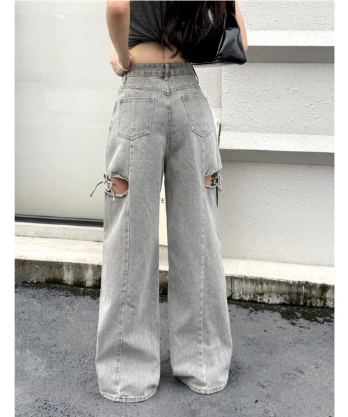 SHEENA(シーナ)の「サイドカットアウトデニムワイドパンツ(デニムパンツ・レディース・グレー/ブルー・L/S/M)」の18枚目の写真