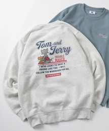 【71】【TOM&JERRY/トムとジェリー】裏起毛 クルーネック スウェット/バックプリント/ワンポイント刺繍/ユニセックス/レディース/メンズ(S)