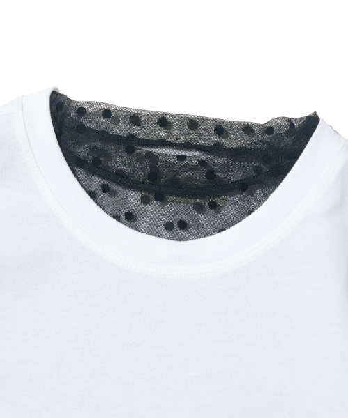 CARGOBROS FOR WOMAN（カーゴブロスフォーウィメン）の「ドットシースルーロングスリーブレイヤード半袖Tシャツセット（ブラック/アイボリー）（Tシャツ/カットソー・レディース・その他・FREE）」の5枚目の写真