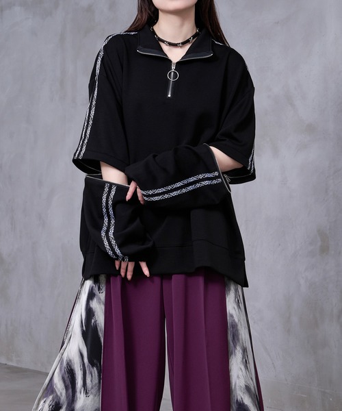 Ellno Loset(エルノロゼット)の「【Ryoooコラボ】2way刺繍ラインハーフジッププルオーバー(Tシャツ/カットソー・メンズ・ブラック/パープル・SMALL/MEDIUM/LARGE)」の17枚目の写真
