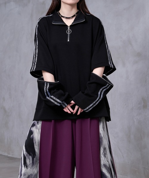 Ellno Loset(エルノロゼット)の「【Ryoooコラボ】2way刺繍ラインハーフジッププルオーバー(Tシャツ/カットソー・メンズ・ブラック/パープル・SMALL/MEDIUM/LARGE)」の18枚目の写真