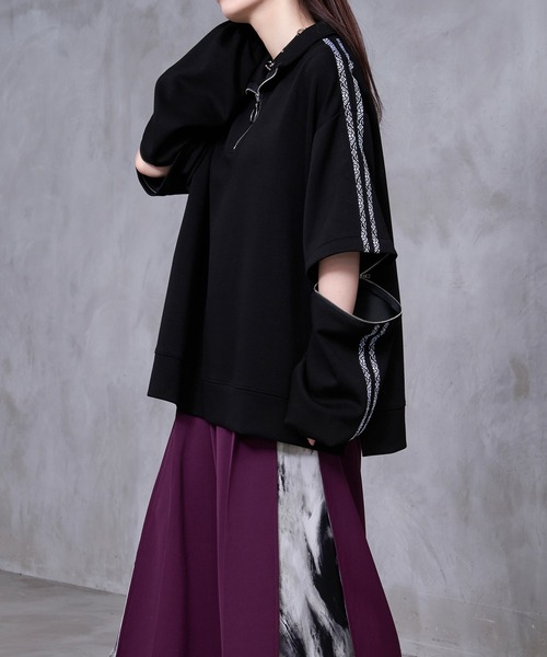 Ellno Loset(エルノロゼット)の「【Ryoooコラボ】2way刺繍ラインハーフジッププルオーバー(Tシャツ/カットソー・メンズ・ブラック/パープル・SMALL/MEDIUM/LARGE)」の21枚目の写真