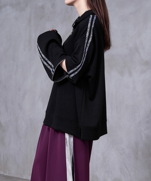 Ellno Loset(エルノロゼット)の「【Ryoooコラボ】2way刺繍ラインハーフジッププルオーバー(Tシャツ/カットソー・メンズ・ブラック/パープル・SMALL/MEDIUM/LARGE)」の22枚目の写真