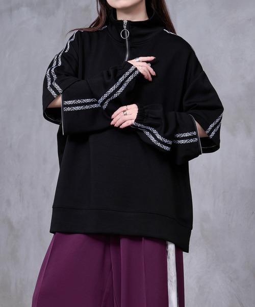 Ellno Loset(エルノロゼット)の「【Ryoooコラボ】2way刺繍ラインハーフジッププルオーバー(Tシャツ/カットソー・メンズ・ブラック/パープル・SMALL/MEDIUM/LARGE)」の20枚目の写真
