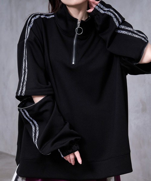 Ellno Loset(エルノロゼット)の「【Ryoooコラボ】2way刺繍ラインハーフジッププルオーバー(Tシャツ/カットソー・メンズ・ブラック/パープル・SMALL/MEDIUM/LARGE)」の16枚目の写真