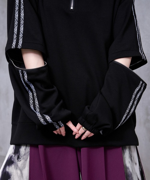 Ellno Loset(エルノロゼット)の「【Ryoooコラボ】2way刺繍ラインハーフジッププルオーバー(Tシャツ/カットソー・メンズ・ブラック/パープル・SMALL/MEDIUM/LARGE)」の15枚目の写真