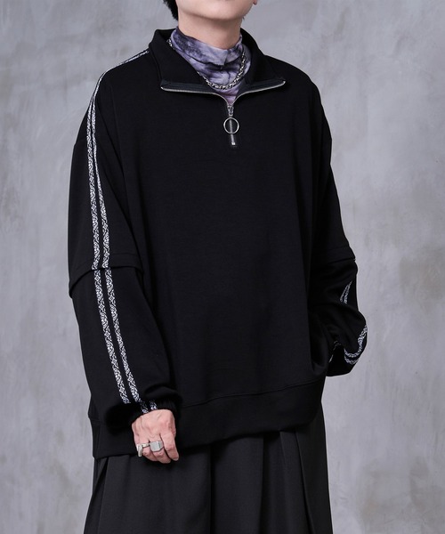 Ellno Loset(エルノロゼット)の「【Ryoooコラボ】2way刺繍ラインハーフジッププルオーバー(Tシャツ/カットソー・メンズ・ブラック/パープル・SMALL/MEDIUM/LARGE)」の8枚目の写真