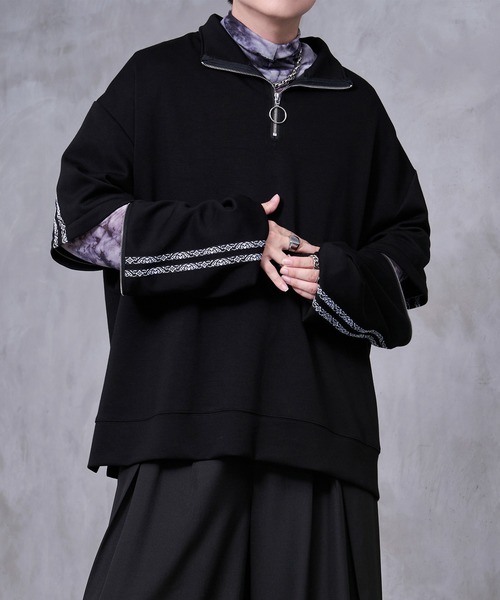 Ellno Loset(エルノロゼット)の「【Ryoooコラボ】2way刺繍ラインハーフジッププルオーバー(Tシャツ/カットソー・メンズ・ブラック/パープル・SMALL/MEDIUM/LARGE)」の6枚目の写真