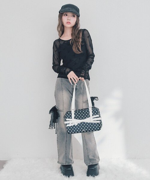 OLIVE des OLIVE(オリーブデオリーブ)の「チュールリボンストレッチデニムパンツ(デニムパンツ・レディース・サックスブルー/グレー・SMALL/MEDIUM)」の5枚目の写真