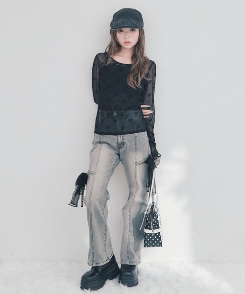 OLIVE des OLIVE(オリーブデオリーブ)の「チュールリボンストレッチデニムパンツ(デニムパンツ・レディース・サックスブルー/グレー・SMALL/MEDIUM)」の6枚目の写真
