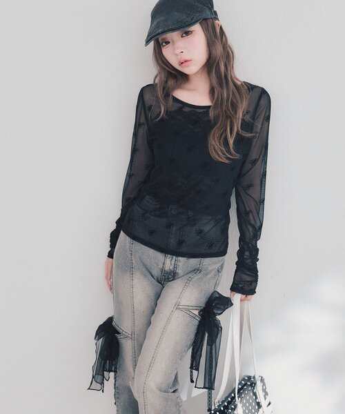 OLIVE des OLIVE(オリーブデオリーブ)の「チュールリボンストレッチデニムパンツ(デニムパンツ・レディース・サックスブルー/グレー・SMALL/MEDIUM)」の7枚目の写真