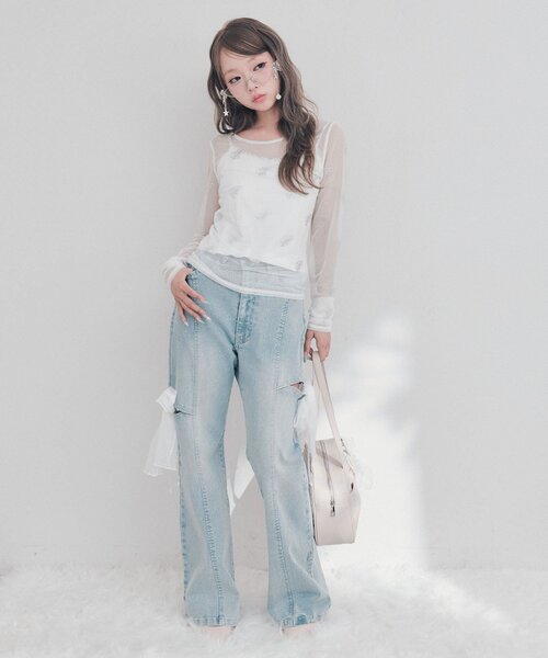 OLIVE des OLIVE(オリーブデオリーブ)の「チュールリボンストレッチデニムパンツ(デニムパンツ・レディース・サックスブルー/グレー・SMALL/MEDIUM)」の13枚目の写真