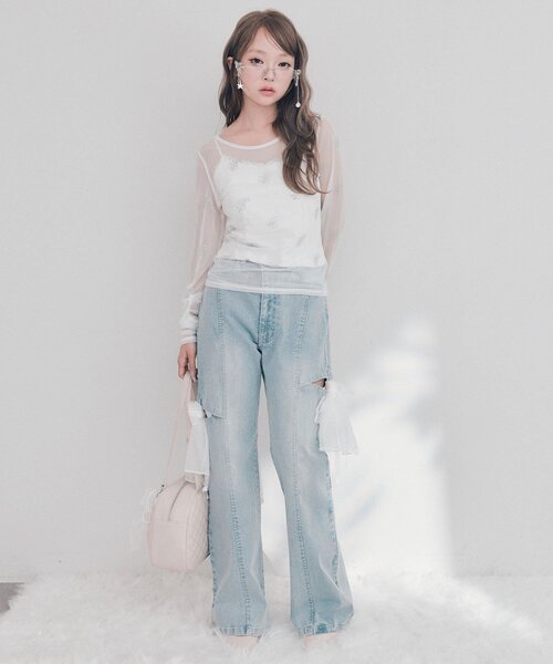OLIVE des OLIVE(オリーブデオリーブ)の「チュールリボンストレッチデニムパンツ(デニムパンツ・レディース・サックスブルー/グレー・SMALL/MEDIUM)」の12枚目の写真