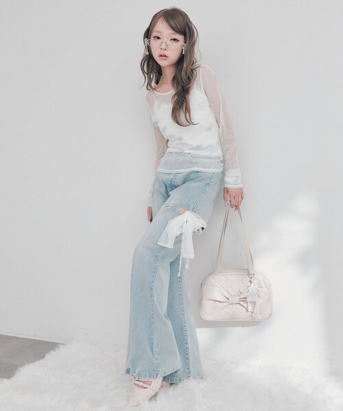 OLIVE des OLIVE(オリーブデオリーブ)の「チュールリボンストレッチデニムパンツ(デニムパンツ・レディース・サックスブルー/グレー・SMALL/MEDIUM)」の11枚目の写真