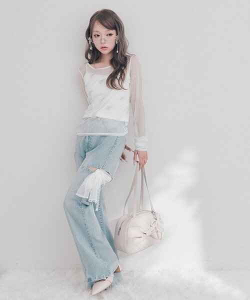 OLIVE des OLIVE(オリーブデオリーブ)の「チュールリボンストレッチデニムパンツ(デニムパンツ・レディース・サックスブルー/グレー・SMALL/MEDIUM)」の10枚目の写真