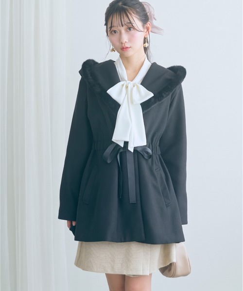 marun(マルン)の「<大きいサイズ>ビッグショールカラートッパーコート marun(その他アウター・レディース・ブラック/アイボリー・L/3L/LL/5L/4L)」の2枚目の写真