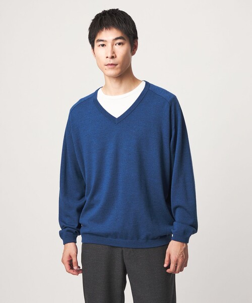 green label relaxing（グリーンレーベルリラクシング）の「ウール サドル Vネック ニット（ニット/セーター・メンズ・ダークグレー/ロイヤルブルー・S/M/L/XL）」の15枚目の写真