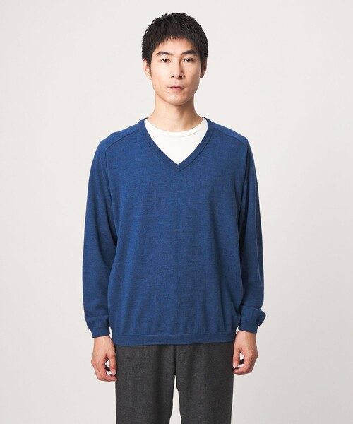green label relaxing（グリーンレーベルリラクシング）の「ウール サドル Vネック ニット（ニット/セーター・メンズ・ダークグレー/ロイヤルブルー・S/M/L/XL）」の14枚目の写真