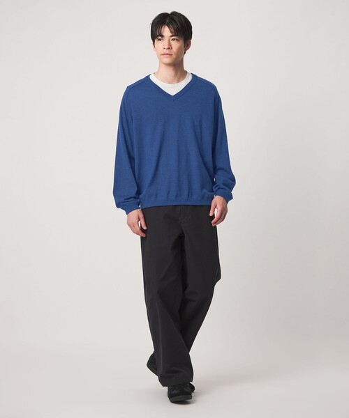 green label relaxing（グリーンレーベルリラクシング）の「ウール サドル Vネック ニット（ニット/セーター・メンズ・ダークグレー/ロイヤルブルー・S/M/L/XL）」の9枚目の写真